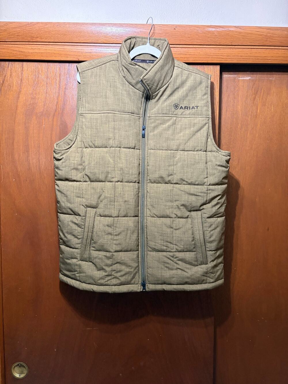 Ariat Men's L Insulated Puffer Vest Olive Green Full Zip Western Equestrian